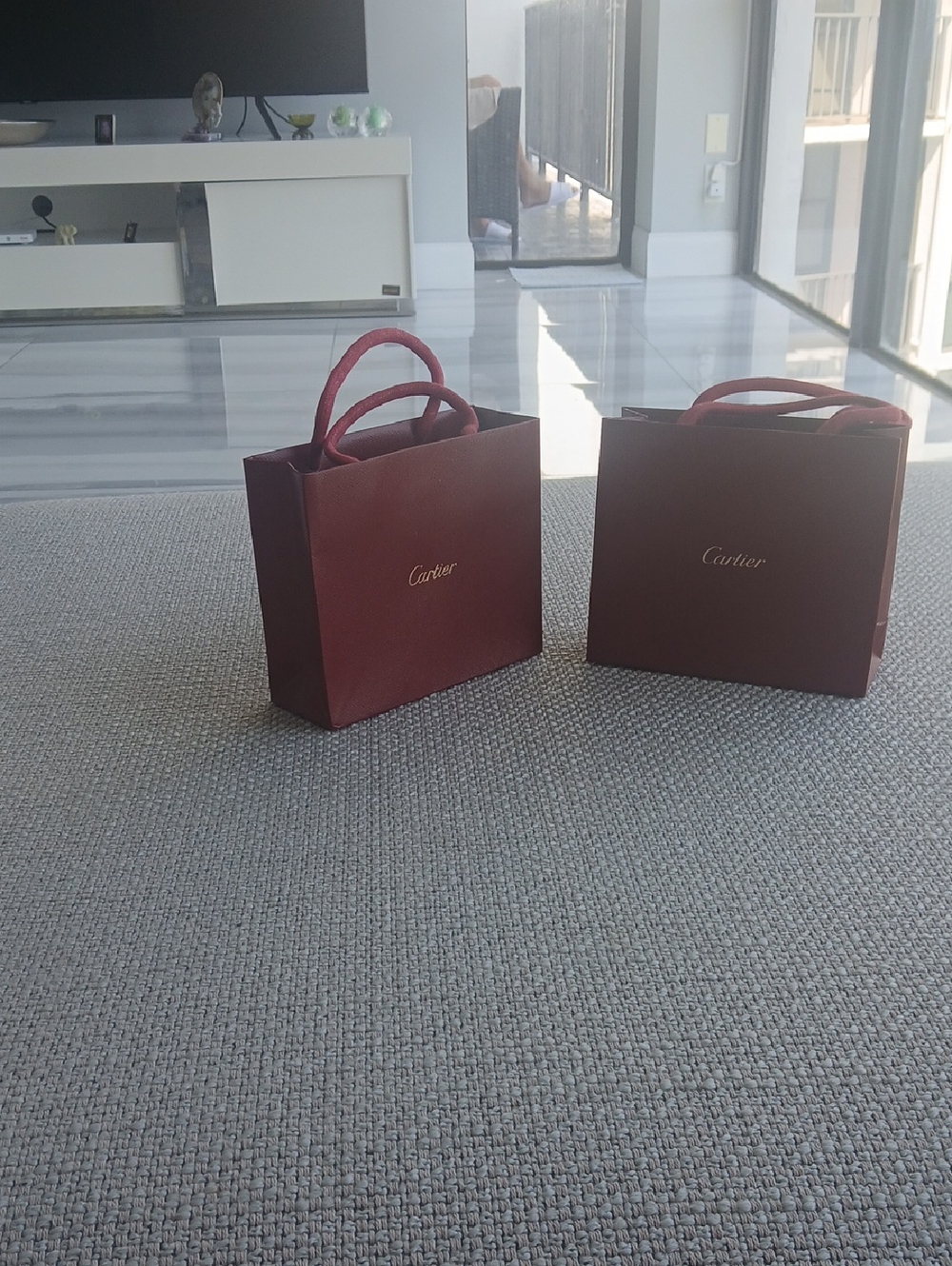 Cartier Burgundy Paper Shopping Bags with Gold Logo - Pair